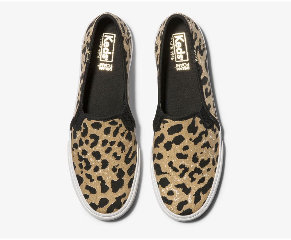 Womens Keds Slip Ons - Double Decker Leopard - Brown - 1872-BVEUX